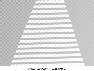 Overlay shadow effect. Transparent overlay window and blinds shadow. Realistic light effect of shadows and natural lighting on a transparent background. Vector illustration 