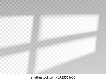 Overlay shadow effect. Transparent overlay window and blinds shadow. Realistic light effect of shadows and natural lighting on a transparent background. Vector illustration 