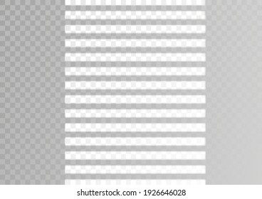 Overlay shadow effect. Transparent overlay window and blinds shadow. Realistic light effect of shadows and natural lighting on a transparent background. Vector illustration 