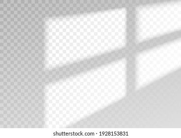Overlay shadow effect. Transparent overlay window and blinds shadow. Realistic light effect of shadows and natural lighting on a transparent background. Vector illustration 