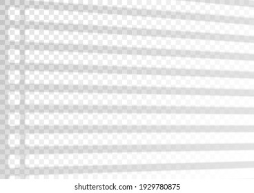 Overlay shadow effect. Transparent overlay window and blinds shadow. Realistic light effect of shadows and natural lighting on a transparent background. Vector illustration 