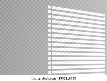 Overlay shadow effect. Transparent overlay window and blinds shadow. Realistic light effect of shadows and natural lighting on a transparent background. Vector illustration 