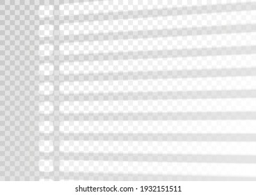 Overlay shadow effect. Transparent overlay window and blinds shadow. Realistic light effect of shadows and natural lighting on a transparent background. Vector illustration 