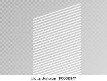 Overlay shadow effect. Transparent overlay window and blinds shadow. Realistic light effect of shadows and natural lighting on a transparent background. Vector illustration 