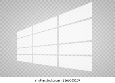 Schatteneffekt überlagern. Transparentes Overlay-Fenster und Blinds-Schatten. Realistische Lichteffekte von Schatten und natürlicher Beleuchtung auf transparentem Hintergrund. Vektorgrafik