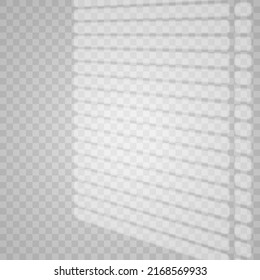 Overlay shadow effect. Transparent overlay window and blinds shadow. Realistic light effect of shadows and natural lighting on a transparent background. Vector illustration
