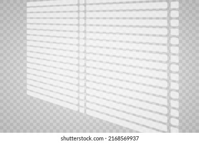 Overlay shadow effect. Transparent overlay window and blinds shadow. Realistic light effect of shadows and natural lighting on a transparent background. Vector illustration
