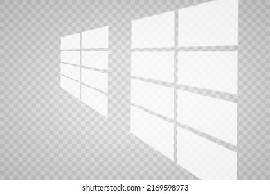 Overlay shadow effect. Transparent overlay window and blinds shadow. Realistic light effect of shadows and natural lighting on a transparent background. Vector illustration
