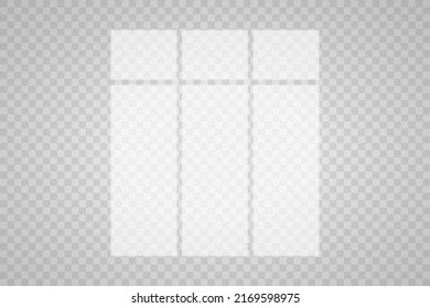 Overlay shadow effect. Transparent overlay window and blinds shadow. Realistic light effect of shadows and natural lighting on a transparent background. Vector illustration
