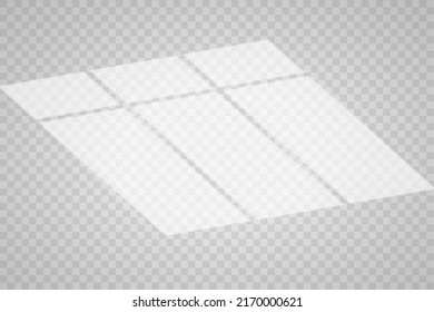 Overlay shadow effect. Transparent overlay window and blinds shadow. Realistic light effect of shadows and natural lighting on a transparent background. Vector illustration
