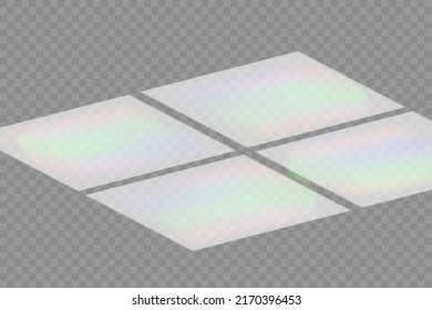 Overlay shadow effect. Transparent overlay window and blinds shadow. Realistic light effect of shadows and natural lighting on a transparent background. Vector illustration
