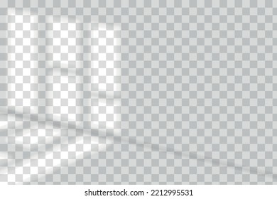 Overlay shadow effect. Transparent overlay window and blinds shadow. Realistic light effect of shadows and natural lighting on a transparent background.