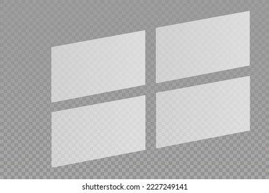 Overlay shadow effect. Transparent overlay window and blinds shadow. Realistic light effect of shadows and natural lighting on a transparent background. Vector illustration 