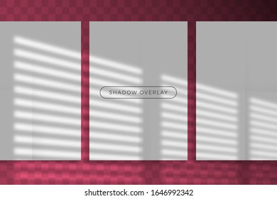 Overlay shadow of natural lighting branding mockup in realism style with transparent shadow light effect overlay. Presentation your design card, poster, stories Photo realistic vector illustration.