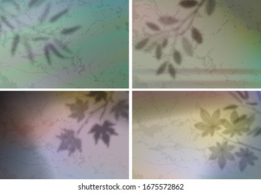 Overlay shadows mock ups effects transparent set for presentation. Horizontal format mockups. Scenes of natural lighting. Realistic vector illustration. Leaves and window frames colorful overlays 