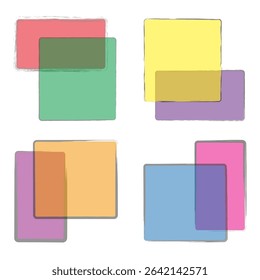 Overlay shape icon. Color block figure. Transparent square form. Vector layout design.