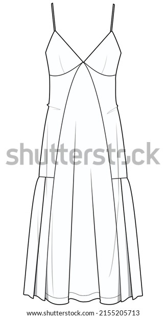 overlay slip dress flat sketch vector\
illustration fashion apparel template editable\
file