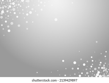 Overlay Snow Vector Grey Background. Grey Bokeh Stars Pattern. Subtle Snowflake Wallpaper. Glow Flake Design.
