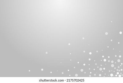 Overlay Snow Vector Grey Background. Silver Glow Snowflake Backdrop. Falling Snowstorm Invitation. Glitter Flake Banner.