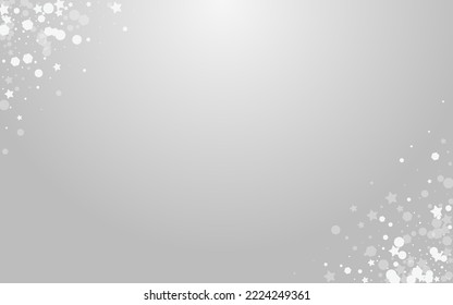 Overlay Snow Vector Grey Background. Silver Christmas Snowfall Postcard. Chrismas Snowflake Wallpaper. Magic Confetti Pattern.