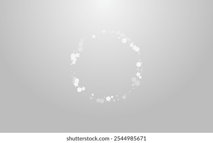 Overlay Snowfall Vector Grey Background. Silver Bokeh Snowflake Backdrop. Glow Confetti Banner. Subtle Snow Wallpaper.
