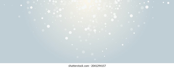 Overlay Snowfall Vector Grey Panoramic Background. Grey Falling Snowstorm Banner. Elegant Snow Pattern. Glow Snowflake Illustration.