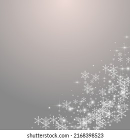 Overlay Snowstorm Vector Grey Background. Grey Xmas Dots Banner. Elegant Snowfall Invitation. Festive Snow Illustration.