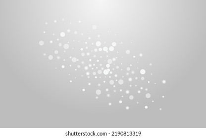 Overlay Snowstorm Vector Grey Background. White Glow Dots Texture. Subtle Snowflake Wallpaper. Elegant Flake Banner.