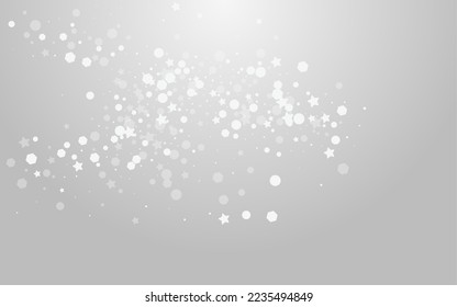 Overlay Stars Vector Grey Background. White Shine Flake Backdrop. Glitter Snowflake Banner. Minimal Snow Postcard.