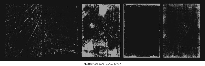 Overlay texture frames with paper fold effect and rough dirty scratches. Old blank overlay texture set with effect damaged, dust, grunge strokes, creases. Torn paper with creases. Grunge punk frames.