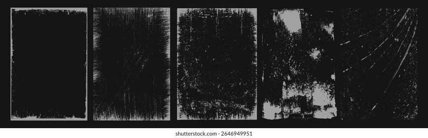 Overlay texture frames with paper fold effect and rough dirty scratches. Old blank overlay texture set with effect damaged, dust, grunge strokes, creases. Torn paper with creases. Grunge punk frames.