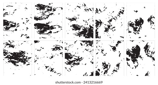 Overlay texture set. Different types of texture stamps (damaged, paint, old, concrete and other). Vector collection urban grunge overlay. Paint texture with spray effect and drop ink splashes. design