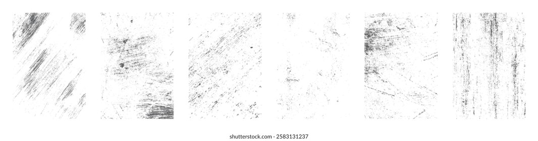 Overlay texture set. Dirty Grunge Textures Vector Set. Dirty grainy stamp and scratches and damage mark. Use purpose damaged, distress, paint, texture, old, concrete, urban, grunge, dirty, dust vector