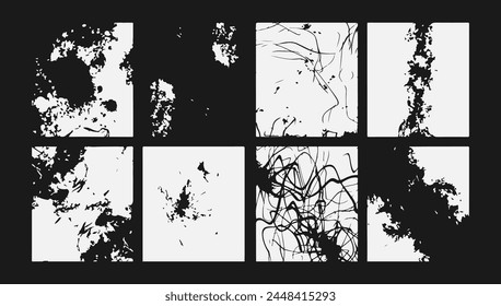 Overlay texture set illustration vector. Abstract pattern textured dirty and grunge design. Old paper distressed effect and vintage template. Scratch image border and frame