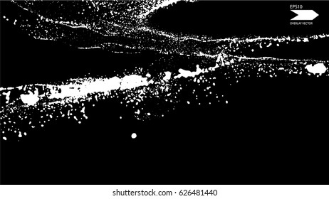 Overlay texture vector. Exploding particles, flying fragments in different directions, twisting white dots. Smashing glass. You can use different types of overlay and get great effects.