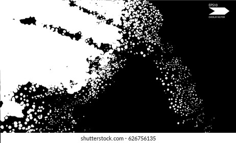 Overlay texture vector. Exploding particles, flying fragments in different directions, twisting white dots. Smashing glass. You can use different types of overlay and get great effects.