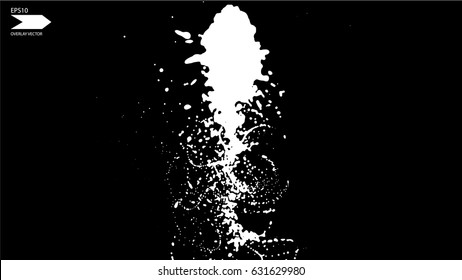 Overlay texture vector. Exploding particles, flying fragments in different directions, twisting white dots. Smashing glass. You can use different types of overlay and get great effects.