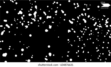Overlay texture vector. Exploding particles, flying fragments in different directions, twisting white dots. Smashing glass. You can use different types of overlay and get great effects.