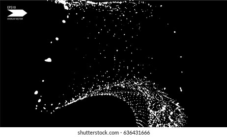 Overlay texture vector. Exploding particles, flying fragments in different directions, twisting white dots. Smashing glass. You can use different types of overlay and get great effects.