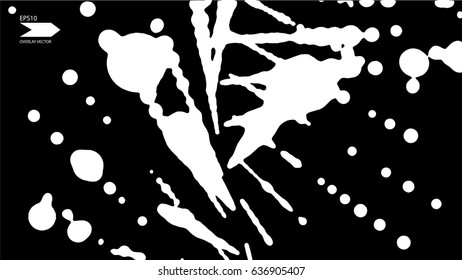 Overlay texture vector. Exploding particles, flying fragments in different directions, twisting white dots. Smashing glass. You can use different types of overlay and get great effects.