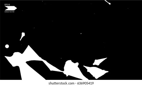 Overlay texture vector. Exploding particles, flying fragments in different directions, twisting white dots. Smashing glass. You can use different types of overlay and get great effects.
