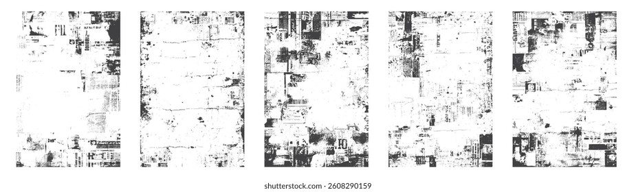 Overlay textures set stamp with grunge effect. Old damage Dirty grainy and scratches. Set of different distressed black grain texture. Distress overlay vector textures.	