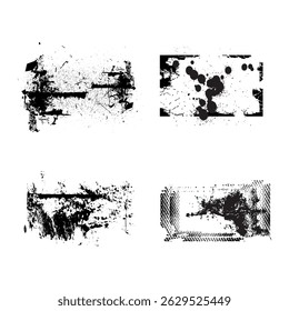 Les textures superposées marquent avec un effet grunge. Vieux dégâts Sale grain et rayures. Ensemble de différentes texture de grain noir déprimé. Textures d'Image vectorielle superposées de distension.