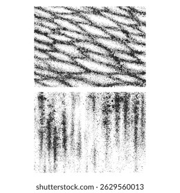 Les textures superposées marquent avec un effet grunge. Vieux dégâts Sale grain et rayures. Ensemble de différentes texture de grain noir déprimé. Textures d'Image vectorielle superposées de distension.