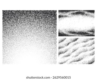 Les textures superposées marquent avec un effet grunge. Vieux dégâts Sale grain et rayures. Ensemble de différentes texture de grain noir déprimé. Textures d'Image vectorielle superposées de distension.