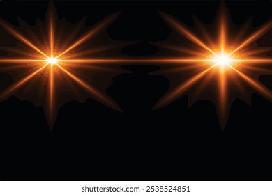 sobreposição de Duas luzes laranja vibrantes que brilham contra um fundo preto escuro, criando um contraste visual impressionante.