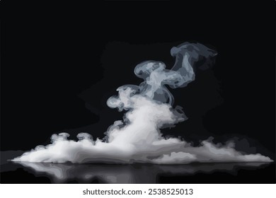 Overlay of a White smoke gracefully swirls against a stark black background, creating a striking contrast and an ethereal atmosphere.