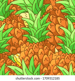 Overlayed pineapple  backdrop. Tropical fruit seamless pattern for wrap paper, sleeper, bath tile, apparel or bed linen. Phone case or cloth print. Drawn style stock vector illustration