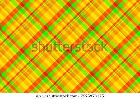 Overlayed textile background tartan, irish check plaid texture. Hotel vector seamless pattern fabric in bright and green colors palette.