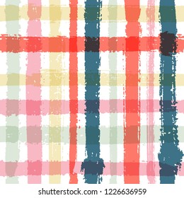Overlaying lines chequered pattern seamless stripes wallpaper. Grunge striped fabric print textile design. Vector intersecting lines lattice pattern. Colorful simple crossed stripes grid.